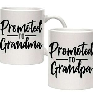 Coffee Mug, 2 mug set, Promoted to Grandma and Promoted to Grandpa, 15 oz